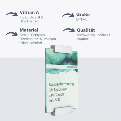 Tuerschild Vitrum A aus Glas DIN A5